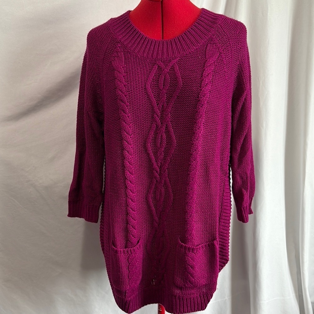 JohnPaulRichard Magenta Cable Knit Sweater